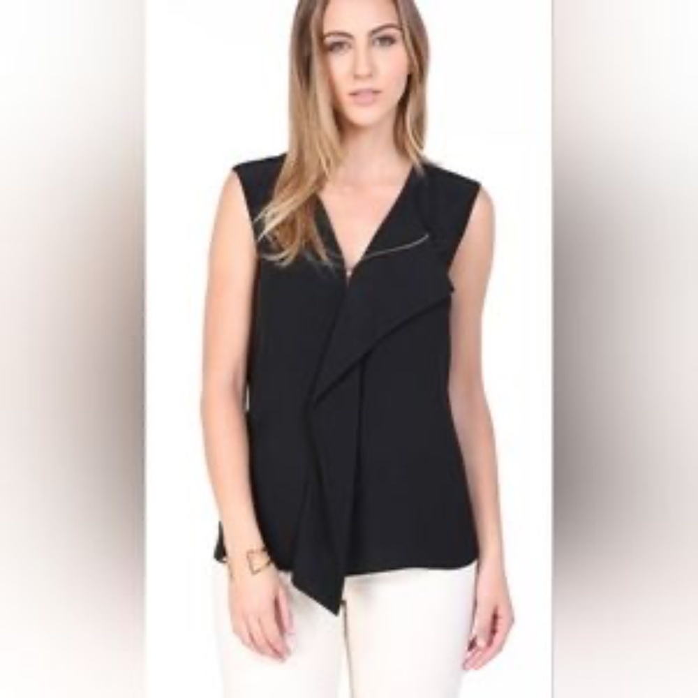 Vince Zip Neck Drape Shell Asymmetrical tank blouse top size small